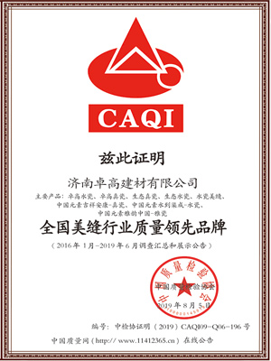 全国美缝行业质量领先品牌证书